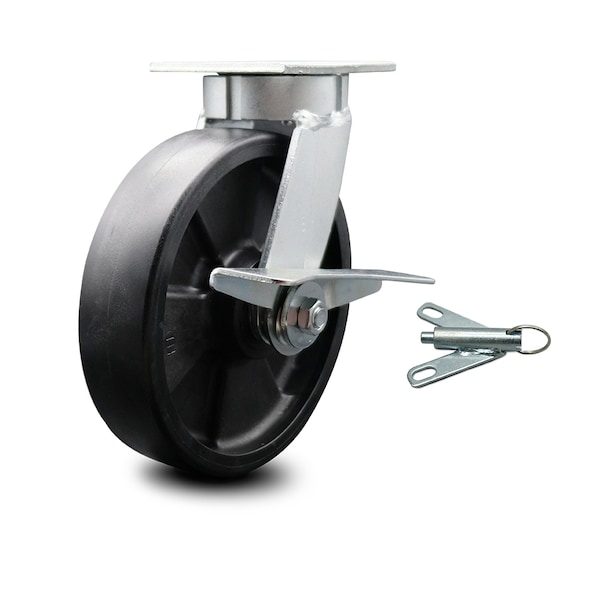 8 Inch Kingpinless Glass Filled Nylon Wheel Caster with Brake and Swivel Lock